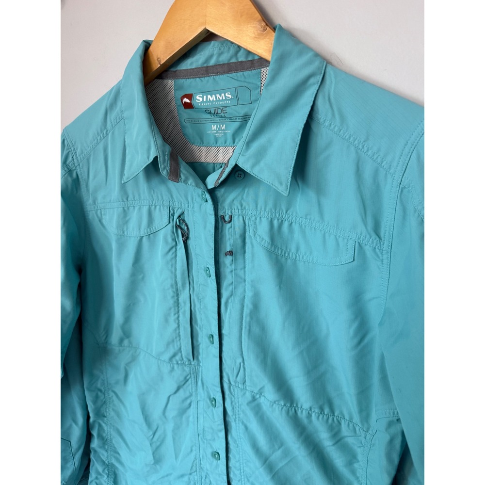 Simms Guide Series Fishing Shirt Womens Medium Teal Blue Long Sleeve Ripstop